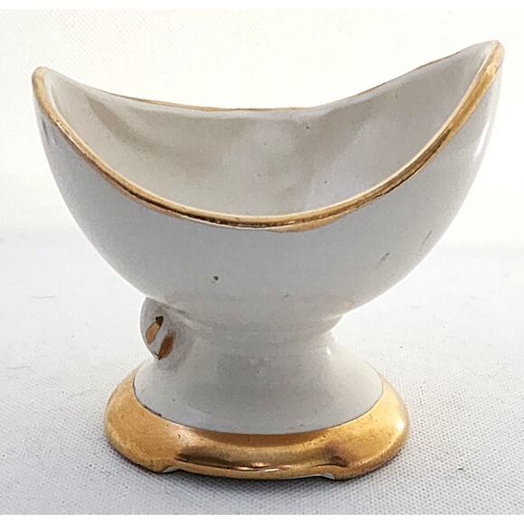 PLANTER/DECOR-23k GOLD TRIM-MCM-Cream & Gold-Small-Egg Shaped-Unique-Hand Paint - Picture 4 of 13